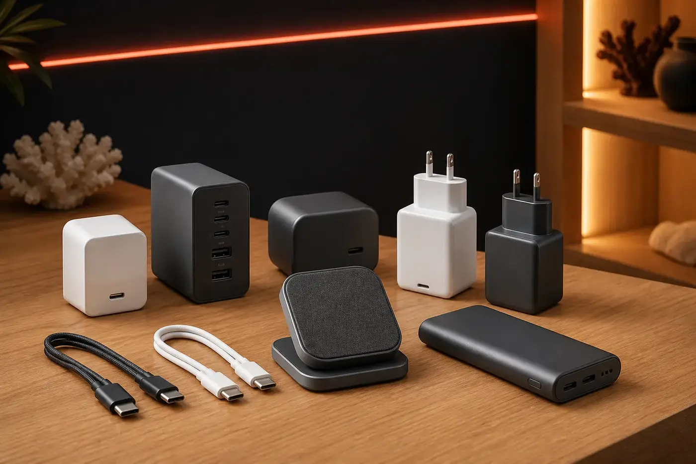 Illustration générique de chargeurs, batteries externes et charge sans fil